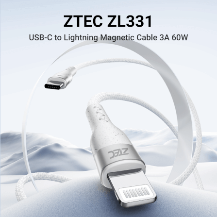 สายชาร์จเร็วแบบแม่เหล็ก ZTEC รุ่น ZL331 USB-C to Lightning  60W ยาว 1 เมตร สีขาว (รองรับเทคโนโลยี PD)_2